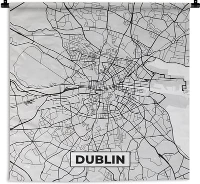 Wandkleed - Wanddoek - Dublin - Stadskaart - Zwart Wit - Plattegrond - Kaart - 180x180 cm - Wandtapijt