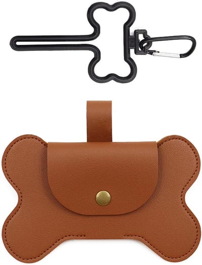 Hondenpoepzakjeshouder van leer, bruin konijnenvormig, geschikt voor het uitlaten van honden
