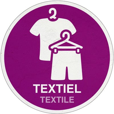 Textiel kleding afval bord | Sign Again materiaal | 10 cm