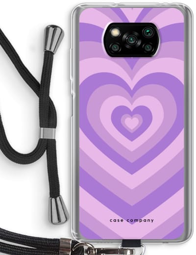 Case Company® - Hoesje met koord geschikt voor Poco X3 Pro hoesje met Koord - Hart Paars - Telefoonhoesje met Zwart Koord - Bescherming aan alle Kanten en Over de Schermrand