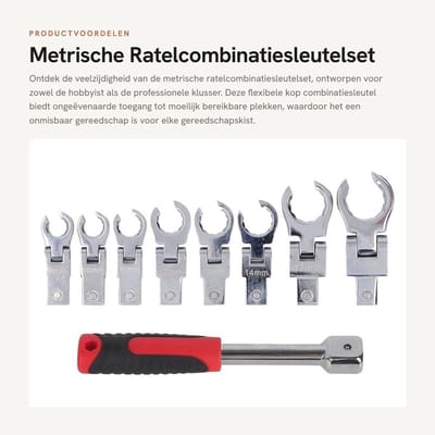 Dailygoods- Combinatiesleutel Flexibele Kop - Moersleutelset - Vervangbare Sleutelkoppen - Chroom-vanadiumstaal - 180 Graden Roterend - 9/19 mm Sleutelkoppen