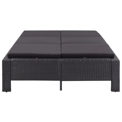 vidaXL - Ligbed - met - kussen - 2-persoons - poly - rattan - zwart