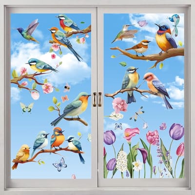 Lente Raamstickers met Vogels en Bloemen - Zelfklevende Decoratie voor Woonkamer, Kantoor en Slaapkamer met Vlinders en Zomerontwerp