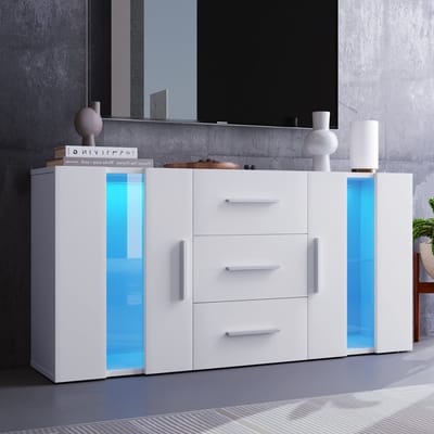 Pugsdrly Dressoir, ladekast, buffetkast, staande kast, opbergkast, tv-kast, lowboard, met 16 kleuren ledverlichting voor eetkamer, woonkamer, 140*35*70 cm