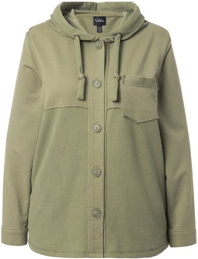 Ulla Popken - Dames - Sweatvest wafelpiqué capuchon lange mouwen - Vijvergroen - Maat 46+