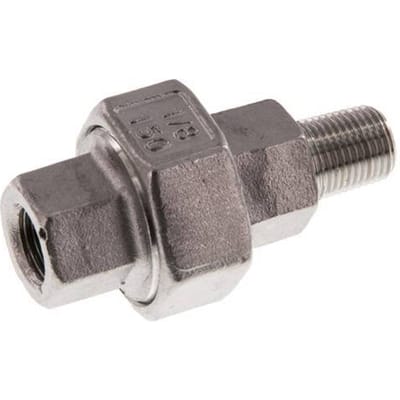 Rp 1/8'' x R 1/8'' F/M RVS Borstnippel 3-delig met Vlakke afdichting 16 Bar
