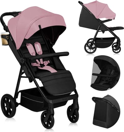 Lionelo Mira - Kinderwagen - Wandelwagen - Voor Kinderen tot 22 kg - Voorwielen 360° - Verstelbare Rugleuning & Handgreep - Waterdichte XXL Luifel met UPF50+ - 5-Puntsgordel - Grote Off-Road Wielen - Volledige Schokdemping - Compact Opvouwbaar