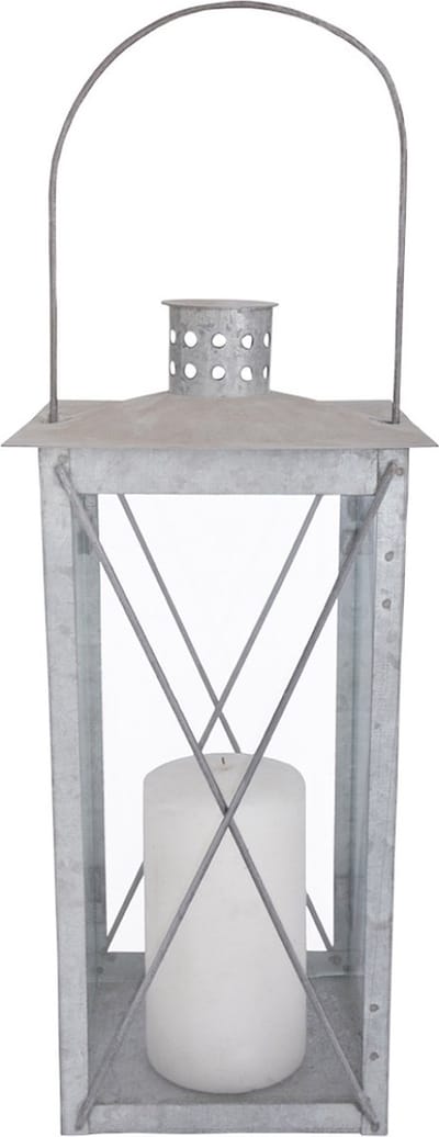 Klassieke rechthoekige lantaarn oud zink 35cm