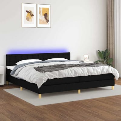 vidaXL - Boxspring - met - matras - en - LED - stof - zwart - 200x200 - cm