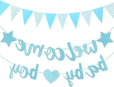 Feestelijke Decoratieset voor Babyshower en Gender Reveal, Welkomstbanner, Pennant Slinger en Garlands in Lichtblauw voor Jongenskamers en Doopfeesten