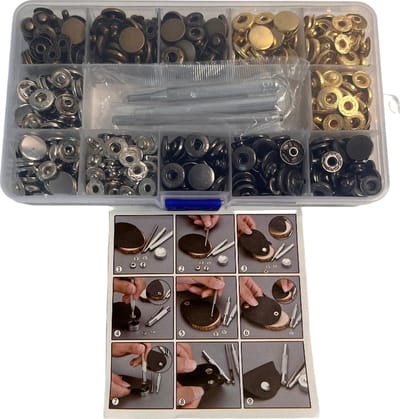 MGM Trading - set van 120 metalen drukknopen met bevestigingsmiddelen, 4 kleuren: goud, zilver, brons en gunmetal, ideaal voor het repareren van kleding, jassen, jeans en riemen en voor naaiprojecten
