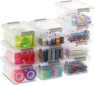 Dailygoods- Opbergdozen 10-delige set - Plastic - Doorzichtig - Stapelbaar - Multifunctioneel - 1,25L inhoud - Opbergboxen