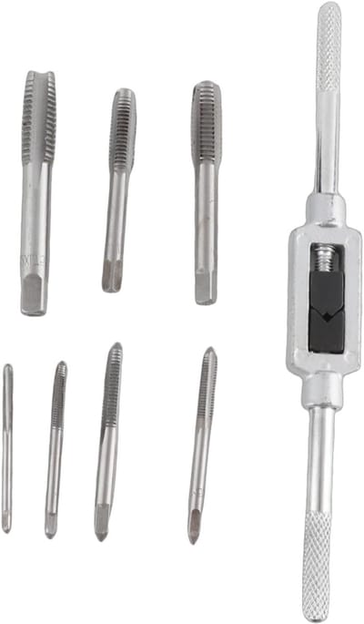 7-delige Tap en Draadset met Verstelbare Tapmoer, Inclusief Metrische Draad M3/4/5/6/8/10/12, Perfect voor Machinisten en Boren
