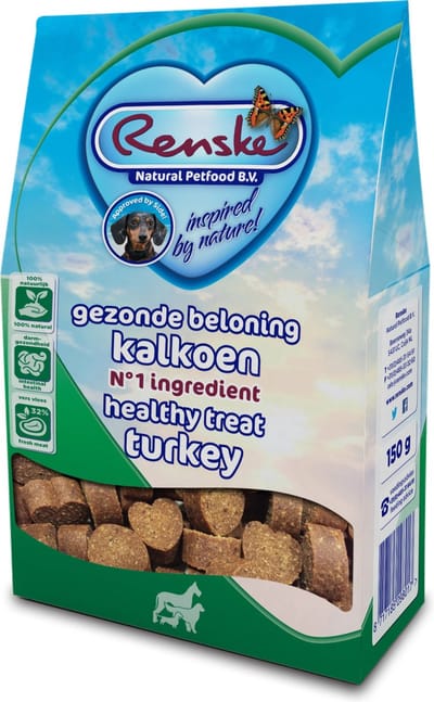 Renske Gezonde Beloning Hartjes - Hondensnack - Kalkoen - 150 g
