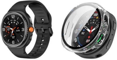 Strap-it Bundel – Siliconen Bandje met Gespsluiting (Zwart) + Hard Case Hoes met Screen Protector Glas (Transparant) – stevig & beschermend – geschikt voor Samsung Galaxy Watch 8 – 44mm