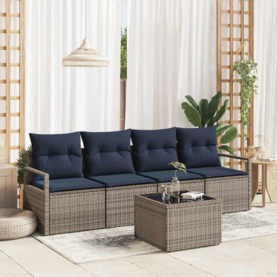 vidaXL - Bankstel - 5 - st - 4-Aantal - zitplaatsen - Grijs - en - Blauw - poly - rattan