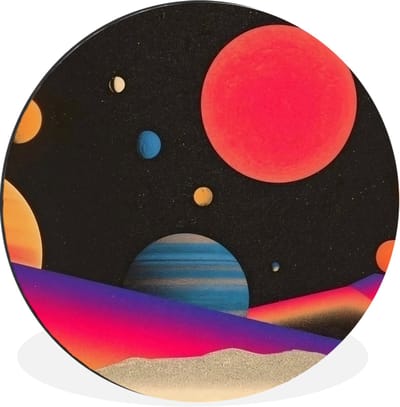 WallCircle - Wandcirkel - Muurcirkel - Hemel - Planeten - Felgekleurd - Aluminium - Dibond - 30x30 cm - Binnen en Buiten