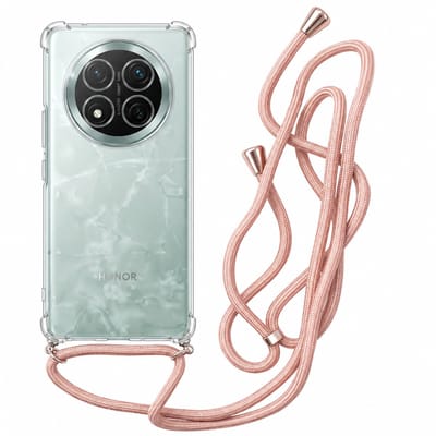 Geschikt voor Honor Magic 7 Lite Hoesje met Koord - Transparant - Verstelbaar Nekkoord - Schokbestendig - Rosegoud
