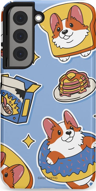 Casetastic Hoesje Geschikt voor Samsung S22 - Stijlvolle Beschermende Duo-layer Case - Hondenfeest Ontbijt
