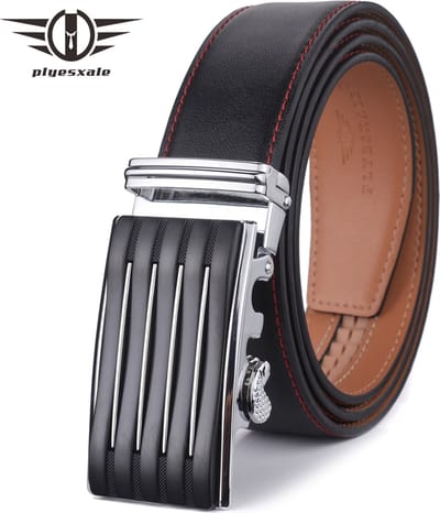 PLYESXALE -HEREN RIEM -ZWART/rode stiksel rand - MET AUROMATISCHE GESP- 130 CM LANG.