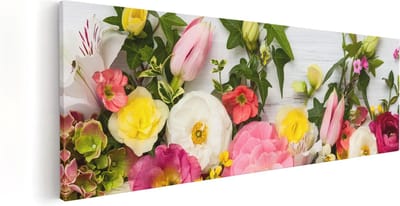 Artaza Canvas Schilderij Bloemen Stilleven - 60x20 cm - Muurdecoratie Boeket - Wanddecoratie Woonkamer - Schilderijen Op Canvas