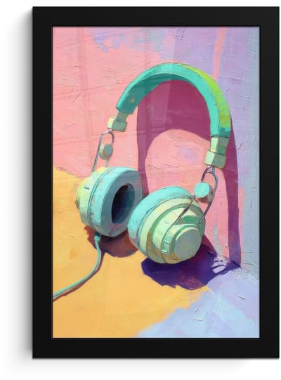 Poster in lijst - Fotolijst 20x30 cm - Posters - Koptelefoon - Mintgroen - Draad - Posterlijst zwart - Decoratie - Wanddecoratie woonkamer - Muurdecoratie slaapkamer