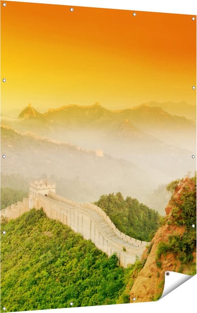Gards Tuinposter Chinese Muur bij Zonsopgang - 120x160 cm - Tuindoek - Tuindecoratie - Wanddecoratie buiten - Tuinschilderij