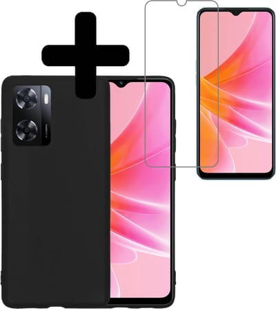 Hoesje - Met Screenprotector - Geschikt voor OPPO A57 - Sterk & Shockproof - Back Cover - Siliconen Case - Telefoon Hoes - Telefoonhoesjes - Zwart