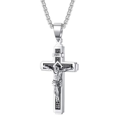 Fako Bijoux - Cubaans Kruis Jesus Voor Mannen - HD Ketting Met Kruis - Heren Ketting - Holy Cross - 29x55mm - 60cm - 2.5mm - Stainless Steel - RVS - Staal - Zilverkleurig