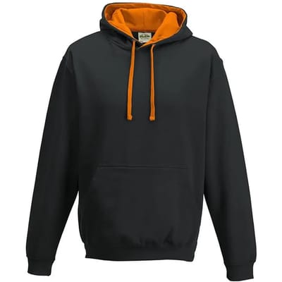 Just Hoods Varsity Hoodie JH003 - JET BLACK/ORANGE CRUSH - S