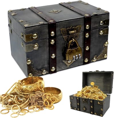 Houten Schatkist Grijs - Vintage Privékluis voor Cosplay, Decoratie en Opbergen