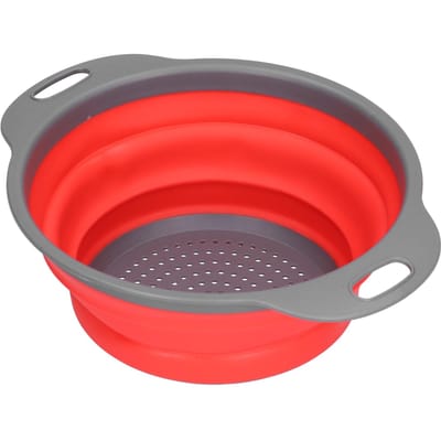 Afwasmand Silicone Rond Opvouwbaar Fruit Afdruipmand Groente Wasmand met Handvat voor Thuis Round Small Size rood