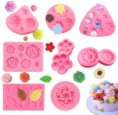 Dailygoods- Siliconen Vormen 8 Stuks - 3D Bloemen - Fondant/Snoep - Chocolade/Gipsdecoraties - Hittebestendig - Voedselveilig Materiaal - Bakvorm