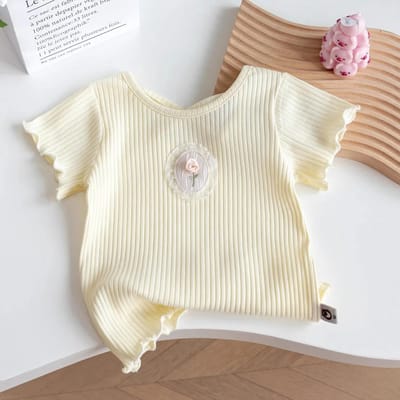 Meisjes Dun T-shirt met Korte Mouwen Zomer Lief Prinses Bloem Effen Kleur Halve Mouw 100