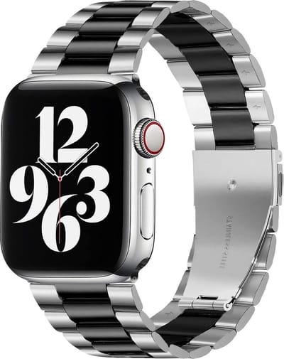 By Qubix Stalen schakelband - Zilver met zwart - Geschikt voor Apple Watch 42 - 44 - 45 - Ultra - 49mm - Compatible Apple watch bandje - smartwatch