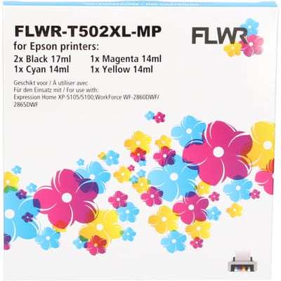 FLWR - Inktcartridge / 502XL / 4-pack Zwart & Kleur - Geschikt voor Epson