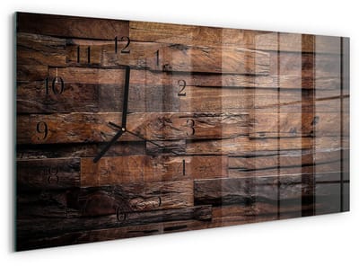 Tulup Wandklok - Hout Moderne Glazen Wandklok - 60x30 cm - Bruin Wandklok Glas Met Motief - Zwarte Handen - Rechthoekige Wandklok - Wandklok Glas Decoratie - Gekleurde Glazen Klok