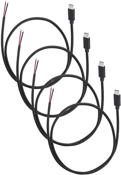USB type C Pigtail kabel 30 cm, 4 stuks 22AWG 5V 3A stroomkabel voor LED verlichting, ventilatoren en DIY projecten
