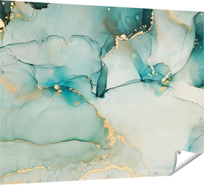 Gards Tuinposter Abstracte Kunst - Blauwe Marmer met Goud - 160x120 cm - Tuindoek - Tuindecoratie - Wanddecoratie buiten - Tuinschilderij