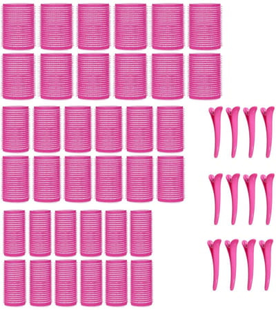 Dailygoods - KEYRI 48 stuks haarrollers set haarrollers met clips zelfgrip jumbo haarroller geen warmte warmte haarroller voor lang, medium kort haar styling kapsalon kappers krulspelden (roze, 3 maten)