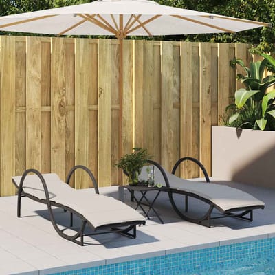 vidaXL - Ligbedden - 2 - st - met - kussens - poly - rattan - zwart