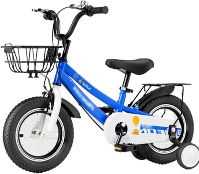 Kinderfiets met mand - Trapfiets zijwieltjes - Leren fietsen - Verstelbaar zadel stuur - 14 inch - Blauw