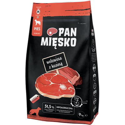 Pan Mięsko - Droogvoer voor Honden - Rund & Geit - Compleet & Natuurlijk - Ondersteunt Spijsvertering - Graanvrij - 9 kg