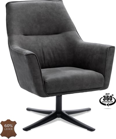 Icon Living - Fauteuil Bodi - Draaivoet zwart - Microleder Bull Graphite