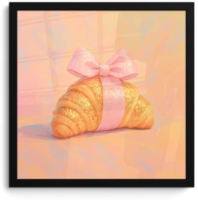 Poster in lijst - Fotolijst 40x40 cm - Posters - Croissant - Strik - Roze - Posterlijst zwart - Decoratie - Wanddecoratie woonkamer - Muurdecoratie slaapkamer