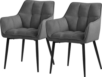 Set van 2 eetkamerstoelen in donkergrijze badstof met dik gestoffeerde zitting ML design