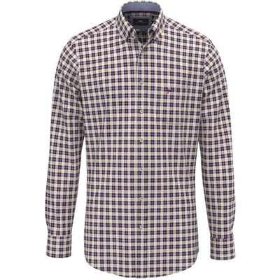 Fynch-Hatton Overhemd Classic Poplin Check Button-Down Deep Merlot / male