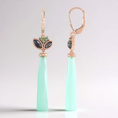 Cavill - Zilveren oorbellen - 925 sterling zilver rosé verguld - Groene chalcedoon 17,1 ct - Labradoriet en saffier edelstenen - Elegant lang design