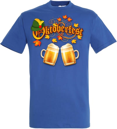 T-shirt Oktoberfest hoed en bier | Oktoberfest dames heren | Tiroler outfit | Carnavalskleding dames heren | Blauw | maat XS