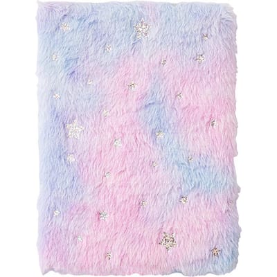 Carnet de notes A5 mignon en peluche avec couverture moelleuse, bloc-notes dégradé de couleurs, couverture souple pour filles, broderie white